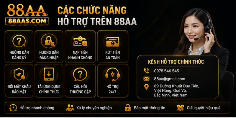 Những chức năng chính hỗ trợ trên trang chủ 88AA